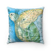 Sea Turtle Vintage Map Watercolor Blue Green Art Square Pillow 14 × Home Decor