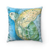 Sea Turtle Vintage Map Watercolor Blue Green Art Square Pillow Home Decor