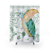Sea Turtle Vintage Map White Green Watercolor Shower Curtain 71X74 Home Decor