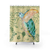 Sea Turtle Vintage Map Yellow Green Watercolor Shower Curtain 71X74 Home Decor