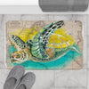 Sea Turtle Watercolor Vintage Map Beige Art Bath Mat Home Decor