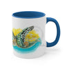 Sea Turtle Yellow Blue Watercolor Art Accent Coffee Mug 11Oz