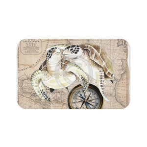 Sea Turtles Beige Compass Vintage Map Chic Bath Mat Large 34X21 Home Decor