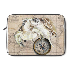 Sea Turtles Beige Compass Vintage Map Chic Laptop Sleeve 13