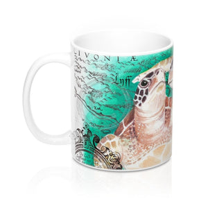 Sea Turtles Love Map Nautical Watercolor Art Mug 11Oz