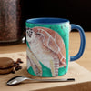 Sea Turtles Teal Vintage Map On White Art Accent Coffee Mug 11Oz