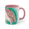 Sea Turtles Teal Vintage Map On White Art Accent Coffee Mug 11Oz