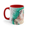 Sea Turtles Teal Vintage Map On White Art Accent Coffee Mug 11Oz