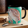 Sea Turtles Teal Vintage Map On White Art Accent Coffee Mug 11Oz