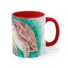 Sea Turtles Teal Vintage Map On White Art Accent Coffee Mug 11Oz