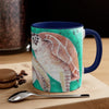 Sea Turtles Teal Vintage Map On White Art Accent Coffee Mug 11Oz