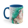 Sea Turtles Teal Vintage Map On White Art Accent Coffee Mug 11Oz