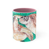 Sea Turtles Teal Vintage Map On White Art Accent Coffee Mug 11Oz Pink /