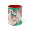 Sea Turtles Teal Vintage Map On White Art Accent Coffee Mug 11Oz Red /