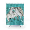 Sea Turtles Vintage Map Grey Teal Watercolor Shower Curtain 71X74 Home Decor