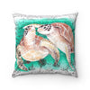 Sea Turtles Vintage Map Teal White Watercolor Square Pillow Home Decor