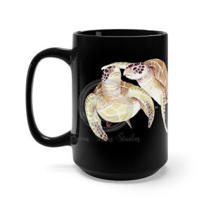 Sea Turtles Watercolor Black Mug 15Oz