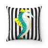 Seahorse Green Black Stripes Pattern Watercolor Art Square Pillow 14X14 Home Decor