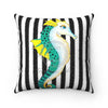 Seahorse Green Black Stripes Pattern Watercolor Art Square Pillow Home Decor