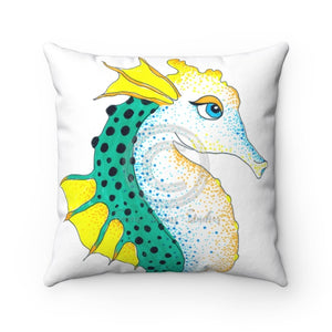 Seahorse Lady Teal Yellow Ink Art Square Pillow 14 × Home Decor