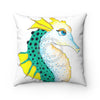 Seahorse Lady Teal Yellow Ink Art Square Pillow Home Decor