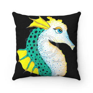 Seahorse Lady Teal Yellow Ink Black Art Square Pillow 14 × Home Decor
