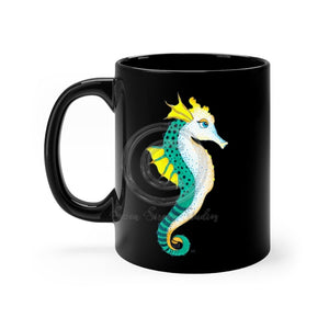 Seahorse Lady Teal Yellow Ink Black Mug 11Oz Mug