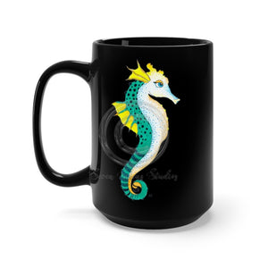 Seahorse Lady Teal Yellow Ink Black Mug 15 Oz 15Oz