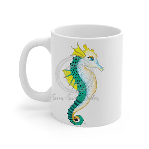 Seahorse Lady Teal Yellow Ink Mug 11Oz