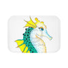 Seahorse Lady Teal Yellow Ink White Bath Mat 24 × 17 Home Decor