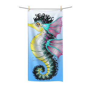 Seahorse Large Fins Watercolor Blue Art Polycotton Towel Bath 30X60 Home Decor