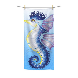 Seahorse Large Fins Watercolor Blue Art Polycotton Towel Bath 30X60 Home Decor
