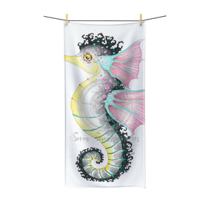 Seahorse Large Fins Watercolor Original Art Polycotton Towel Bath 30X60 Home Decor