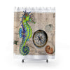 Seahorse Lime Inky Compass Shower Curtain 71X74 Home Decor