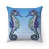 Seahorse Love Bubbles Blue Watercolor Art Square Pillow Home Decor