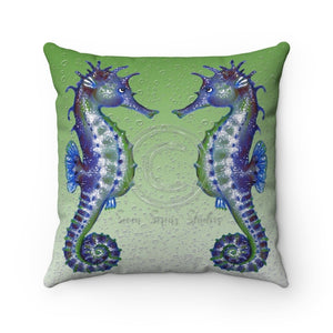 Seahorse Love Bubbles Green Watercolor Art Square Pillow 14X14 Home Decor