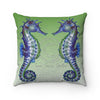 Seahorse Love Bubbles Green Watercolor Art Square Pillow 14X14 Home Decor