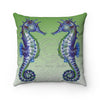 Seahorse Love Bubbles Green Watercolor Art Square Pillow Home Decor