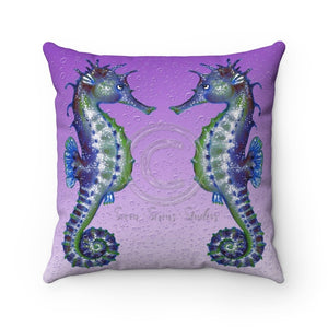 Seahorse Love Bubbles Purple Watercolor Art Square Pillow 14X14 Home Decor