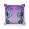 Seahorse Love Bubbles Purple Watercolor Art Square Pillow Home Decor