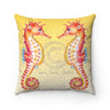 Seahorse Love Bubbles Yellow Watercolor Art Square Pillow 14X14 Home Decor