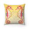 Seahorse Love Bubbles Yellow Watercolor Art Square Pillow Home Decor
