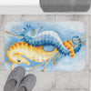 Seahorse Love Orange Blue Watercolor Art Bath Mat Home Decor