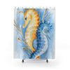 Seahorse Love Orange Blue Watercolor Art Shower Curtain 71 × 74 Home Decor
