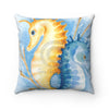 Seahorse Love Orange Blue Watercolor Art Square Pillow 14 × Home Decor
