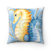 Seahorse Love Orange Blue Watercolor Art Square Pillow Home Decor