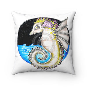Seahorse Magic White Ink Art Square Pillow 14 × Home Decor
