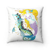 Seahorse & Mermaid Watercolor Art Square Pillow 14X14 Home Decor