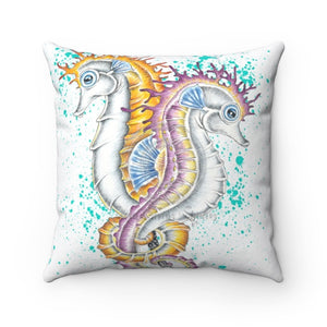 Seahorse Orange Magenta White Ink Square Pillow 14 X Home Decor