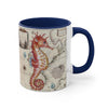 Seahorse Red Vintage Map Nautical Accent Coffee Mug 11Oz